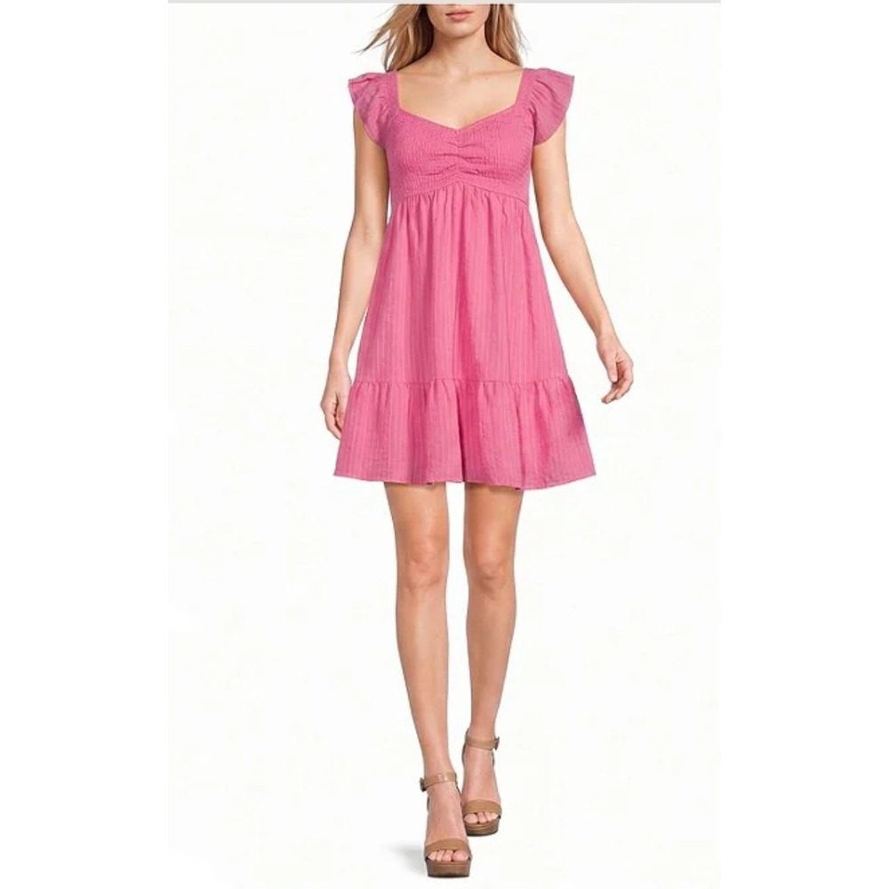 Allison and Kelly Pink Smocked Babydoll Dress Juniors Medium Ruffle Coquette